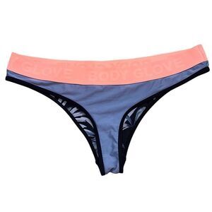 Body Glove NWOT sz large low rise Cheeky swim bikini bottom peach, gray + black